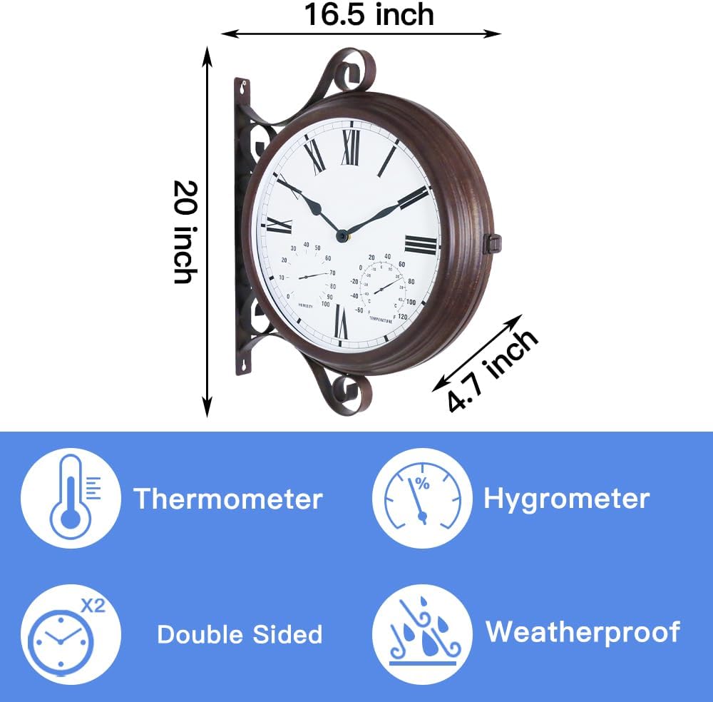 BESTIME MT-32 Three-in-one Double Sided Metal Wall Clock.Quiet,Easy Read,Anti...