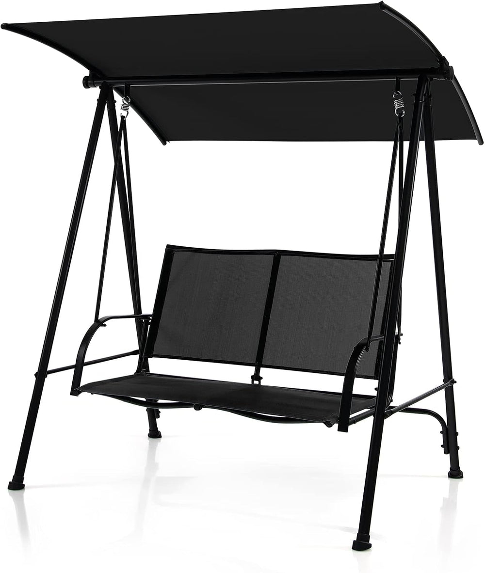 Tangkula 2 Person Porch Swing with Adjustable Canopy, Black