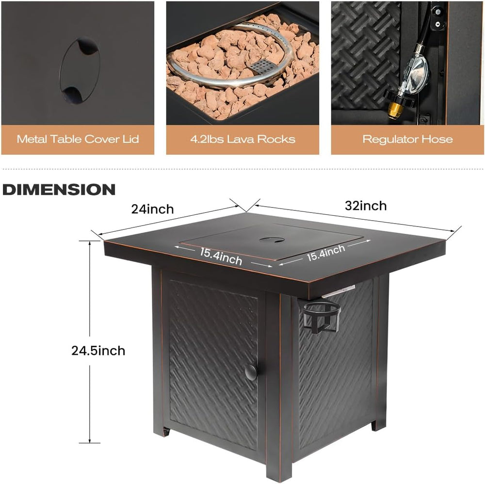 Verdeluxe 32'' Propane Fire Pit with 2 Drink Holders 50000 BTU