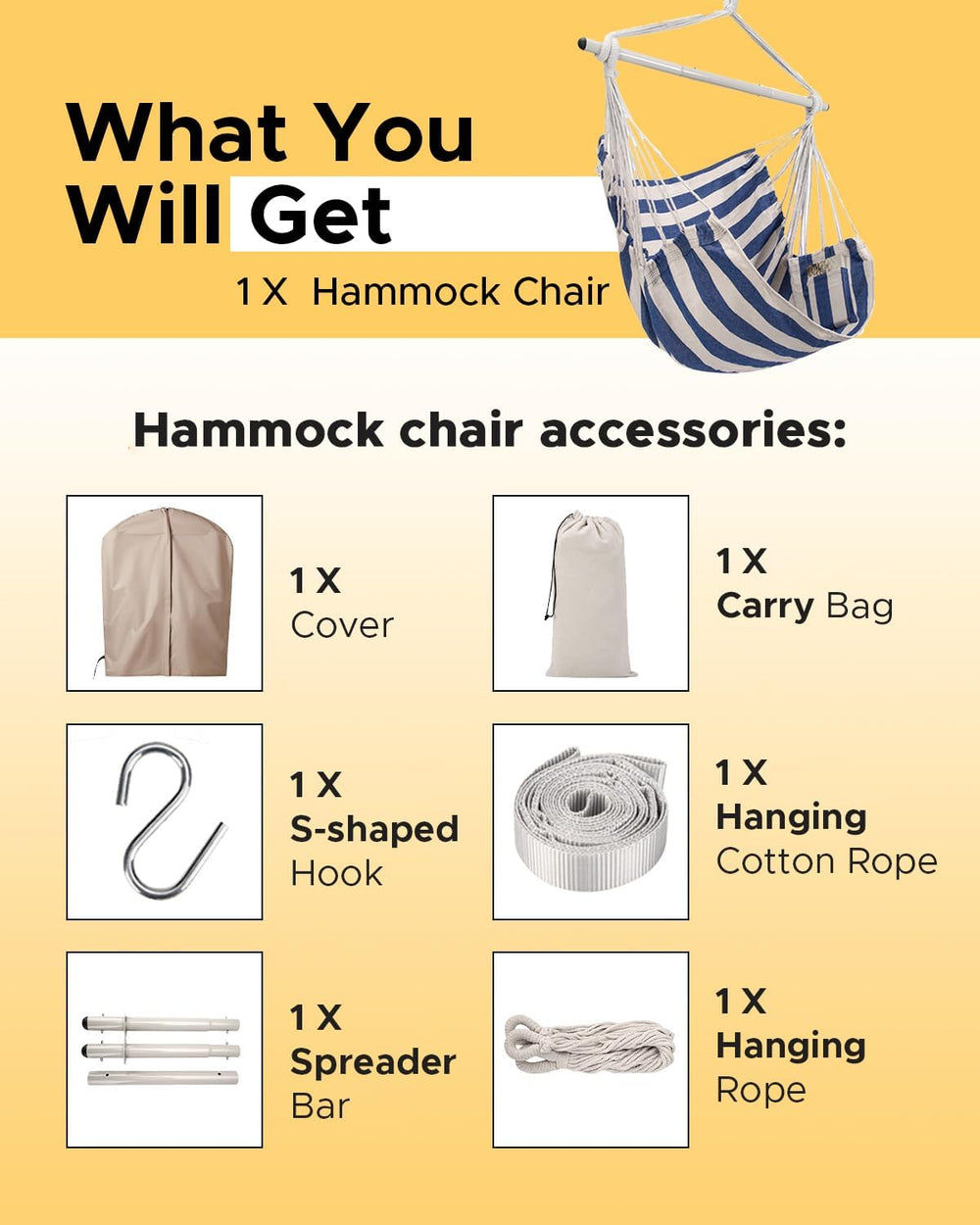 ADVOKAIR Hammock Chair Swing, Heavy-Duty Hanging Rope Swing Seat Supports 500...