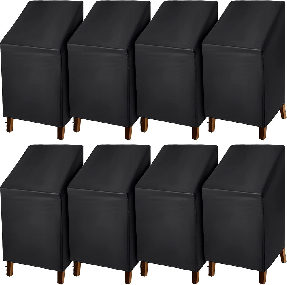 8 Pcs Black Outdoor Chair Cover Waterproof Stacking Patio Chair Cover