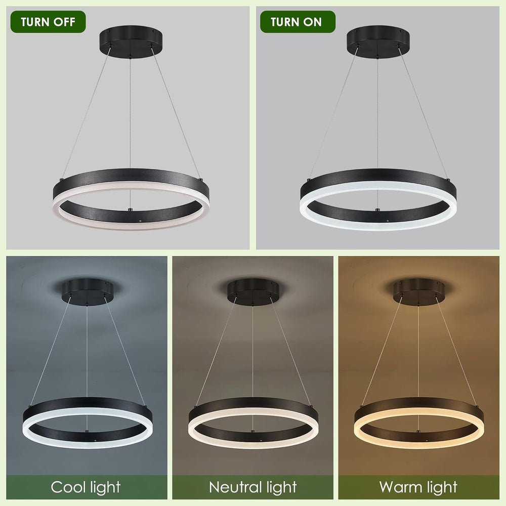 Benkut 1 Ring LED Chandelier Modern Black Pendant Light for Dining Room