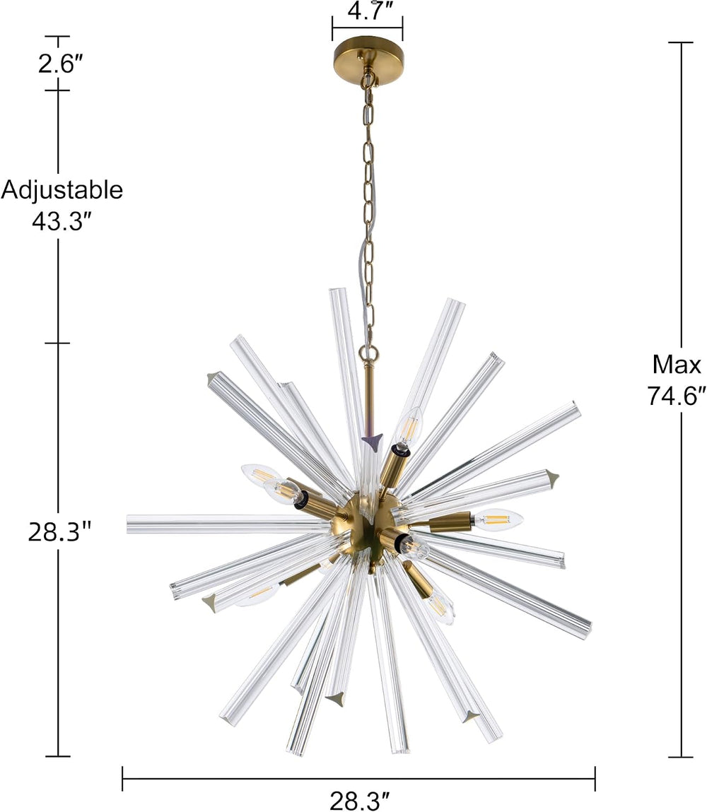 TOCHIC Gold Glass Chandelier 28.3'' D Modern Sputnik Hanging Light Ov...