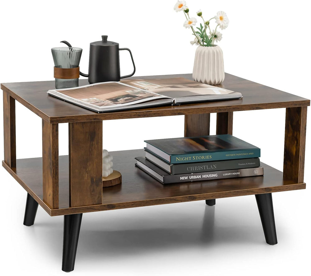 GIANTEX Small Wood Coffee Table, 2-Tier Tea Table w/Open Storage Shelf & ...