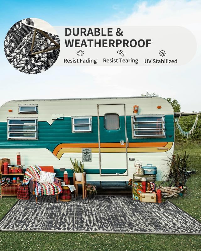 MontVoo Outdoor Rug 8x10 Waterproof-Patio Rug Mat Outdoor RV Camping Picnic B...