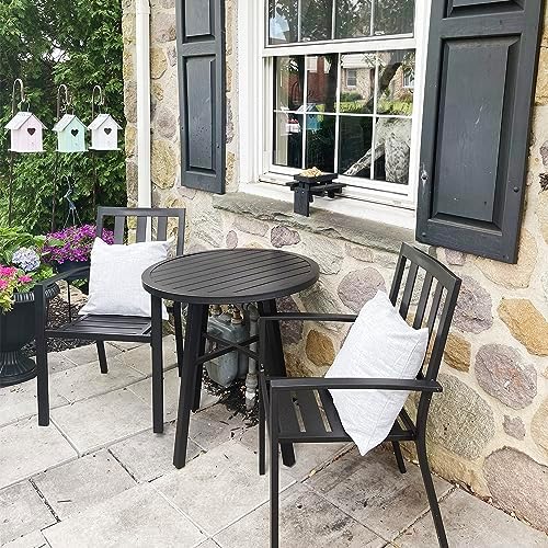PHI VILLA 3 Pcs Patio Bistro Dining Set, 28" Metal Table& 2 Patio Ch...