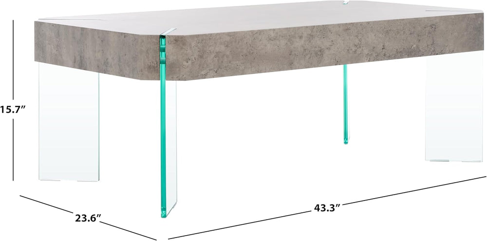 SAFAVIEH Home Collection Katelyn Light Concrete Grey/Glass Leg Coffee Table