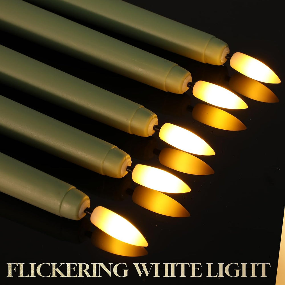 Macarrie 24 Packs Flameless Taper Candles Battery LED 11",Light Green