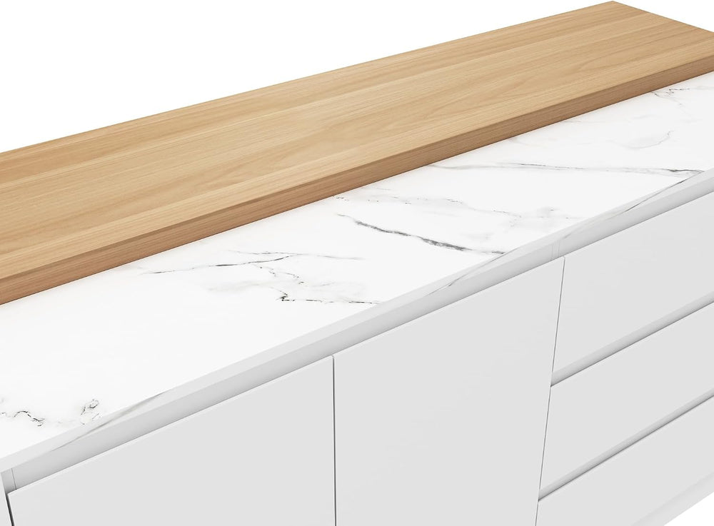 82.7" Large Bar Table Kitchen Station, Home Bar Unit with Lighting, 3 Dr...