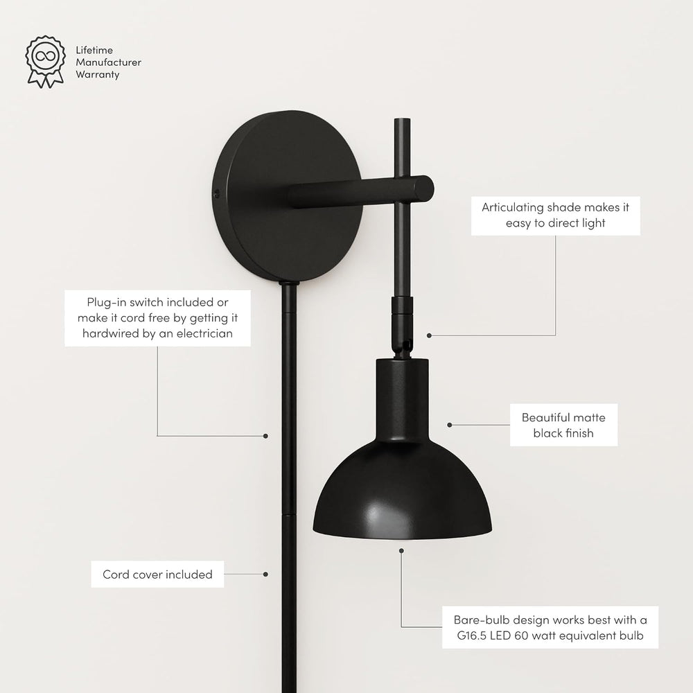 Nathan James Tamlin Wall Light Fixture, Wall Mounted 1-Light Lamp, Plugin Sco...
