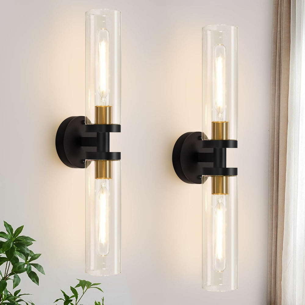 Indoi Hardwired Wall Sconces Set of Two, 22" Black and Gold Bathroom Sco...