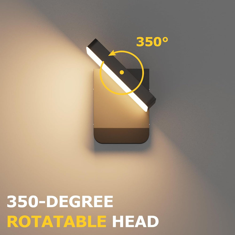 Modern Outdoor LED Wall Light 350° Rotatable, Black, 1 Pack