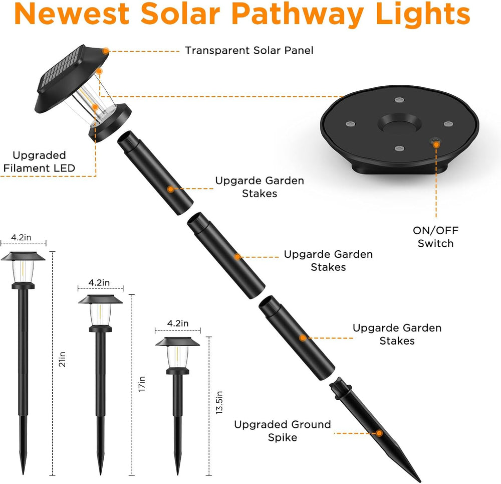 Solar Pathway Lights Outdoor, 8 Pack Warm White Tungsten Filament Solar Light...