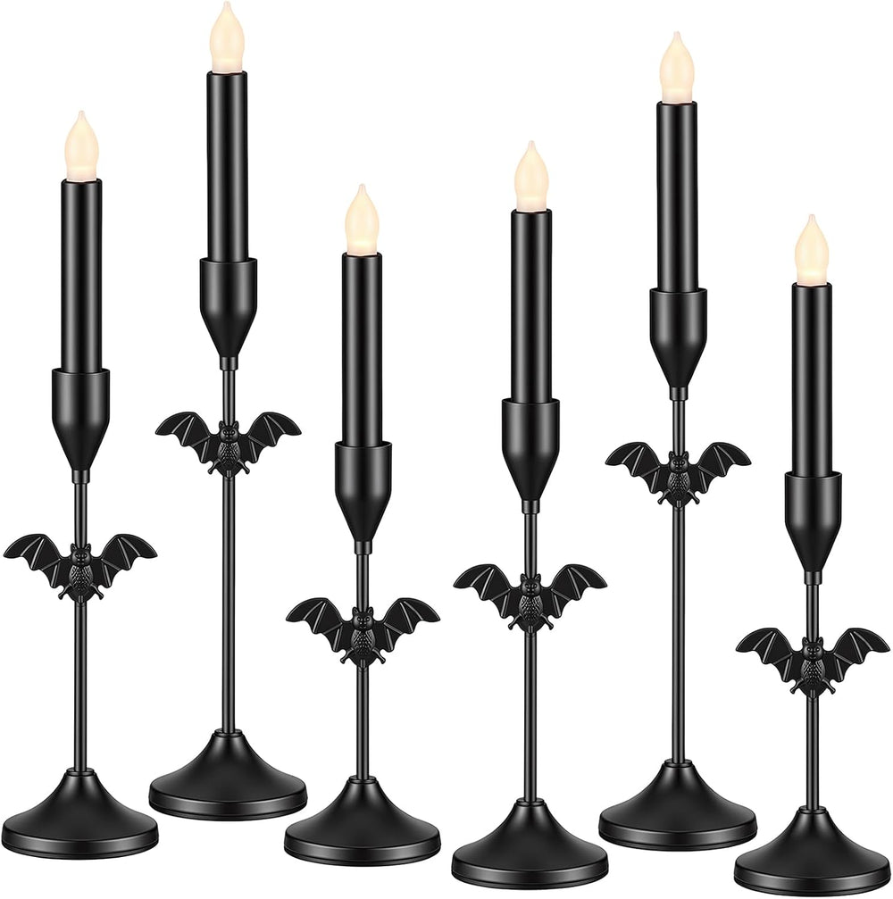 Ceenna 6 Pcs Halloween Bat Candle Holders, 3 Size Black Taper Candle Holder