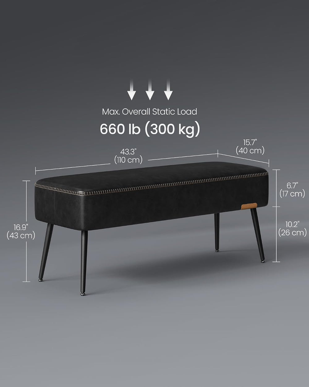 VASAGLE Bench for Entryway, PU Leather, Steel Legs, Loads 660 lb