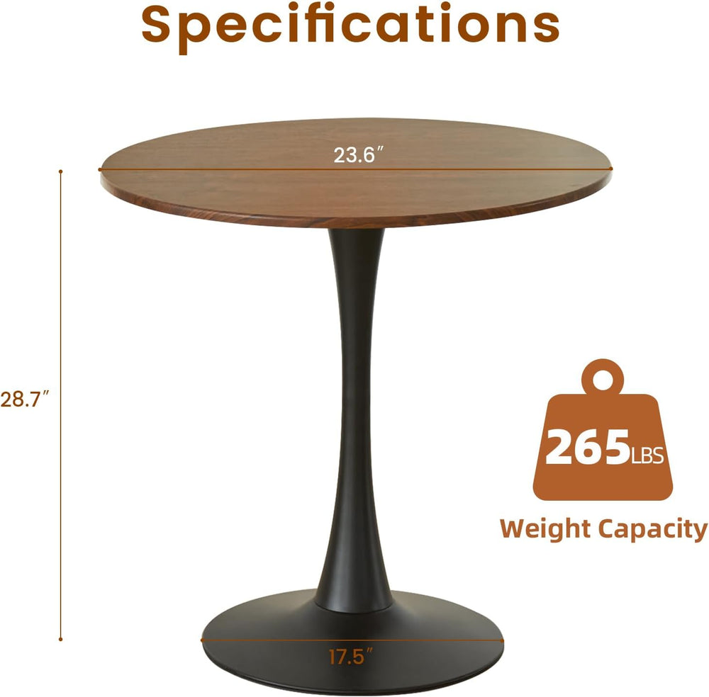 Round Dining Tulip Table for 2, Mid-Century Modern Table with Sturdy Metal Pe...