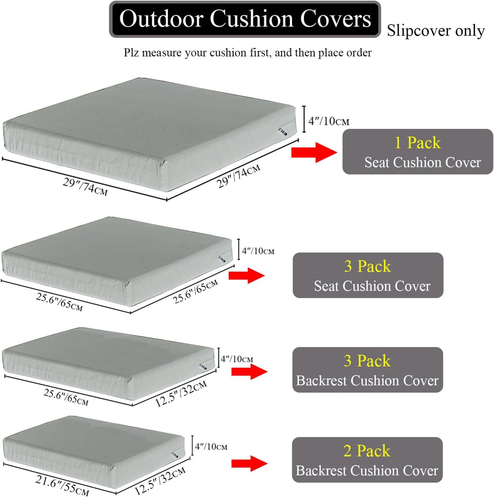 9pcs Outdoor Cushion Cover w/ Zipper,Waterproof 25.6x25.6x4" Navy Blue