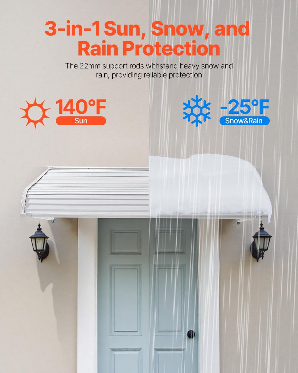 VEVOR Aluminum Awning 60 x 42 in, Durable Window Awning Door Canopy, Lightwei...
