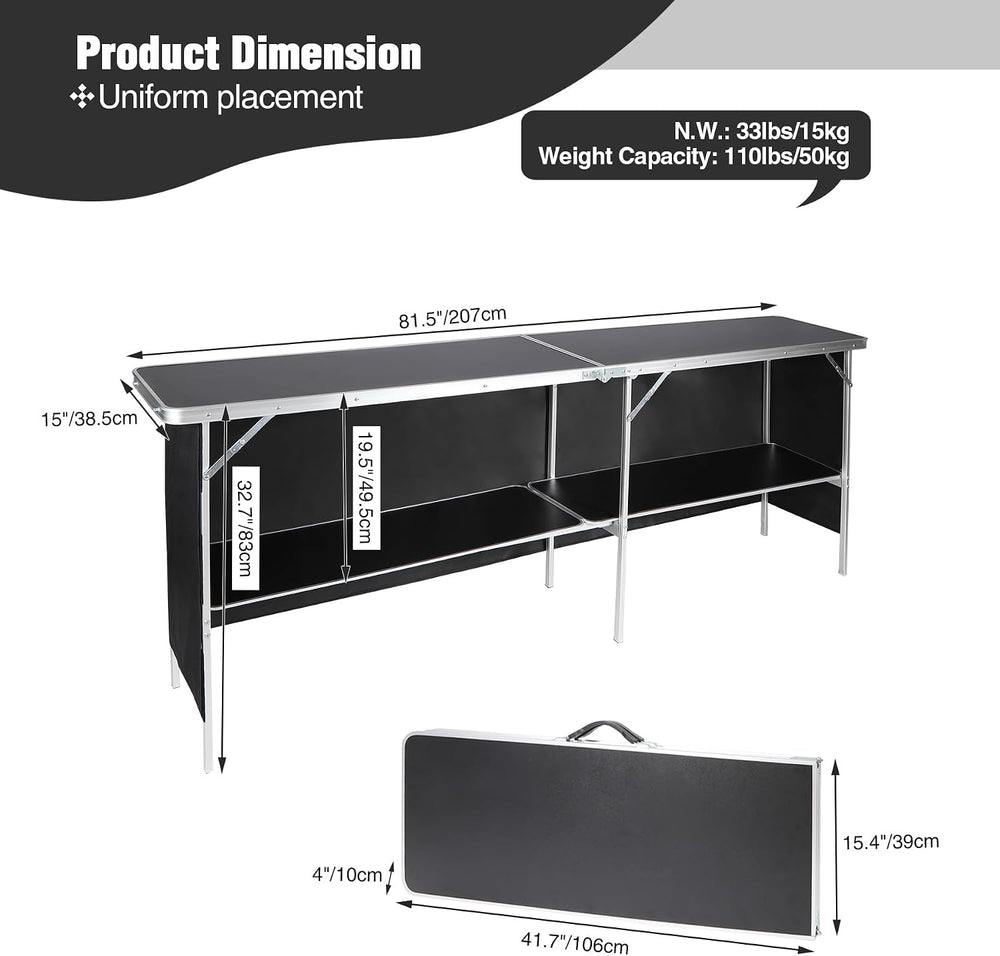 REDCAMP Folding Portable Bar Table, Black 82"x33"x15"