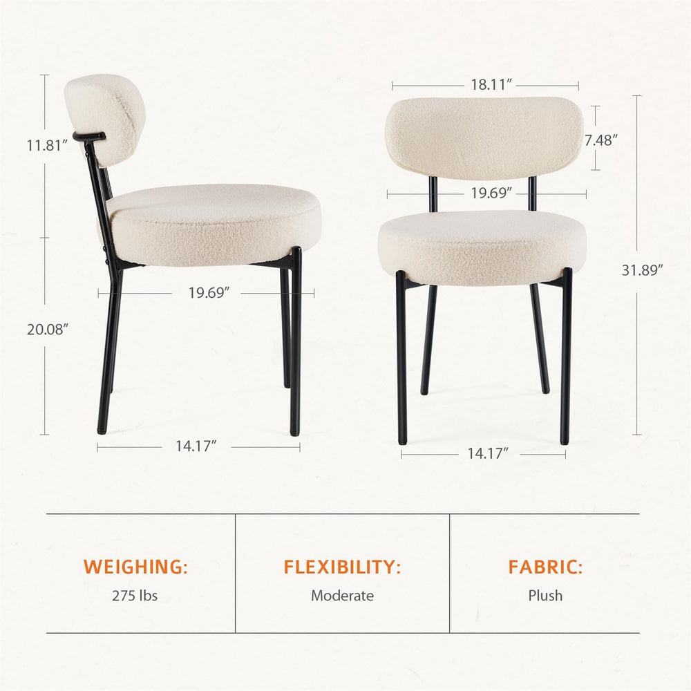 Dining Chairs Set of 2, Mid Century Modern Boucle Upholstered Kitchen Chair w...
