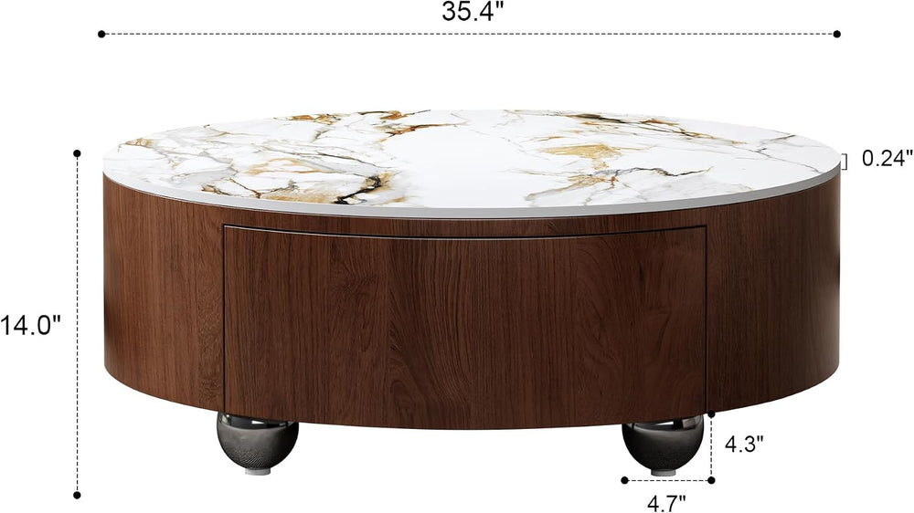 35” Round Coffee Table with Hidden Storage Drawers, Mid Century Modern Center...