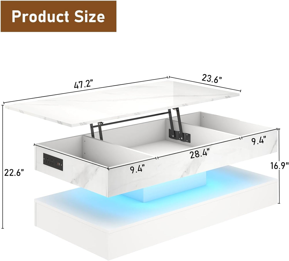 chartustriable 47.2" Large Lift Top Coffee Table, Modern LED High Glossy...