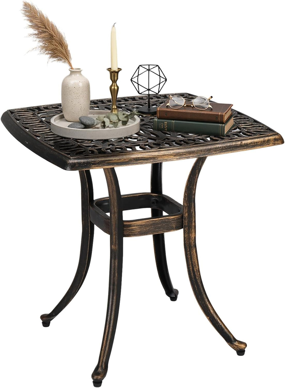 VINGLI 21” Outdoor Side Table, Cast Aluminum All-Weather Patio Side Table Sma...