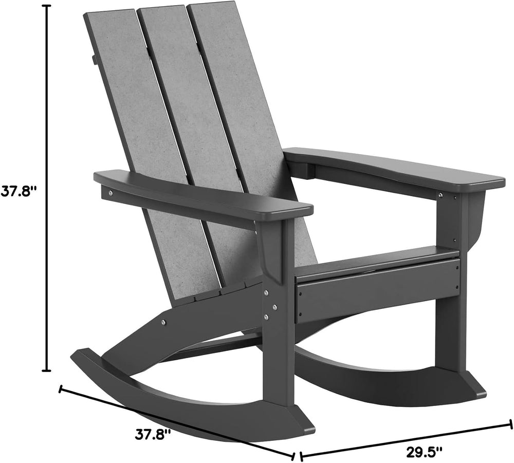 HDPE Shoreside Modern Rocking Poly Adirondack Chair (Set of 2),Gray