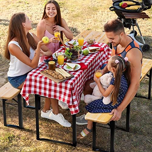 VINGLI 70 Inch Folding Picnic Tables with Benches Set, Weather-Resistant Wood...
