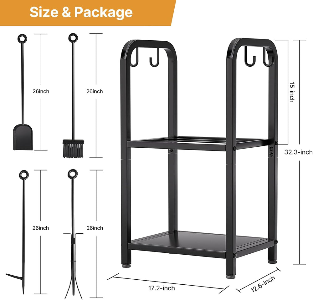 Vailge Firewood Rack Indoor with 4 Pieces Long&Detachable Fireplace Tools...