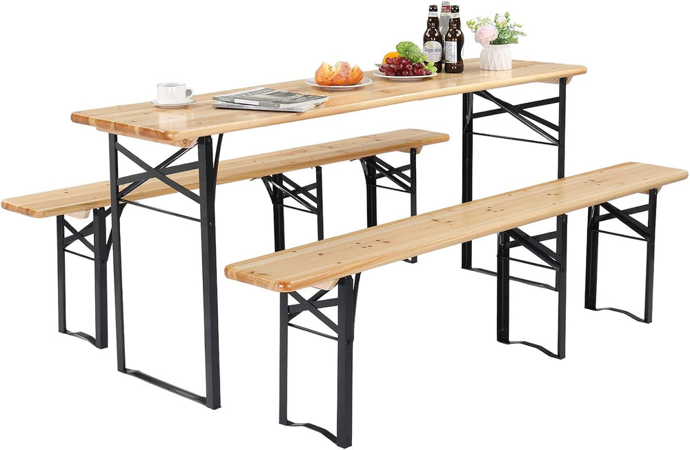 VINGLI 70 Inch Folding Picnic Tables with Benches Set, Weather-Resistant Wood...