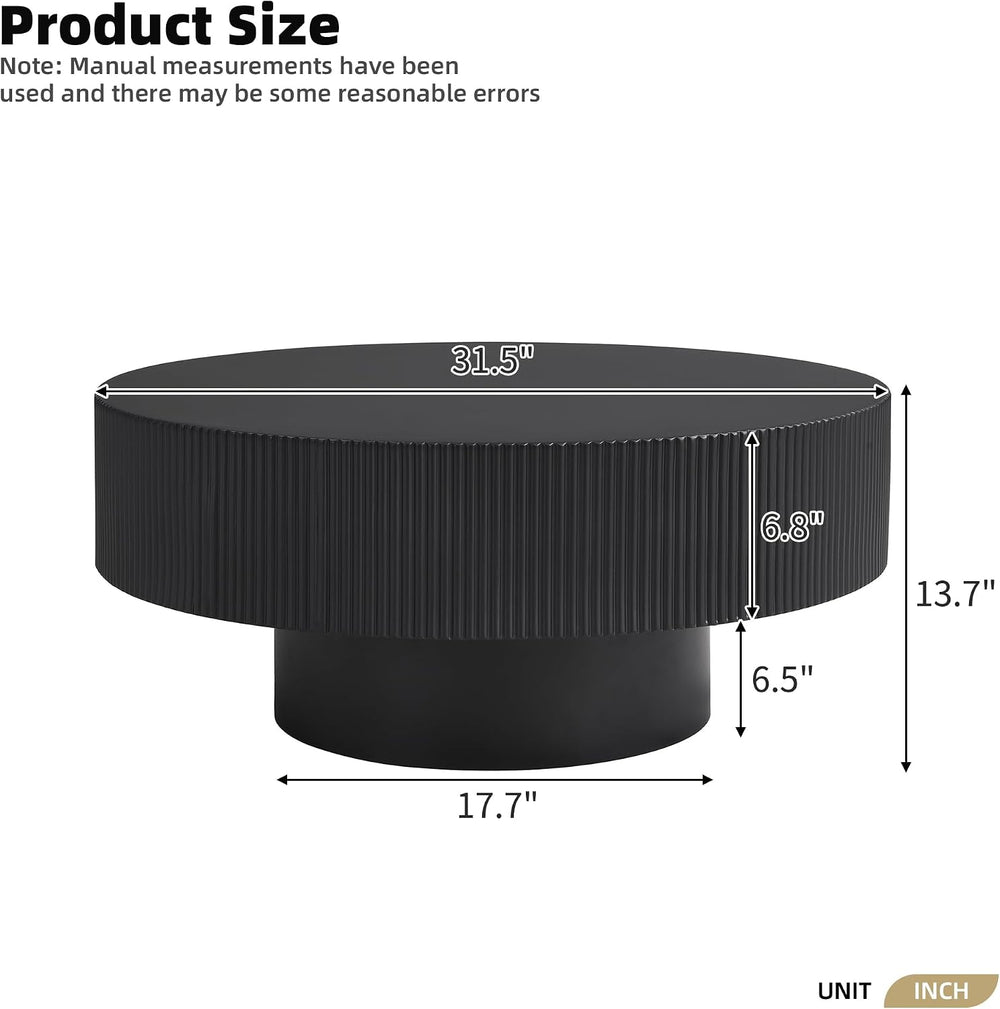 LUMISOL Modern Fluted Coffee Table with 6.8" Thick Tabletop, Black