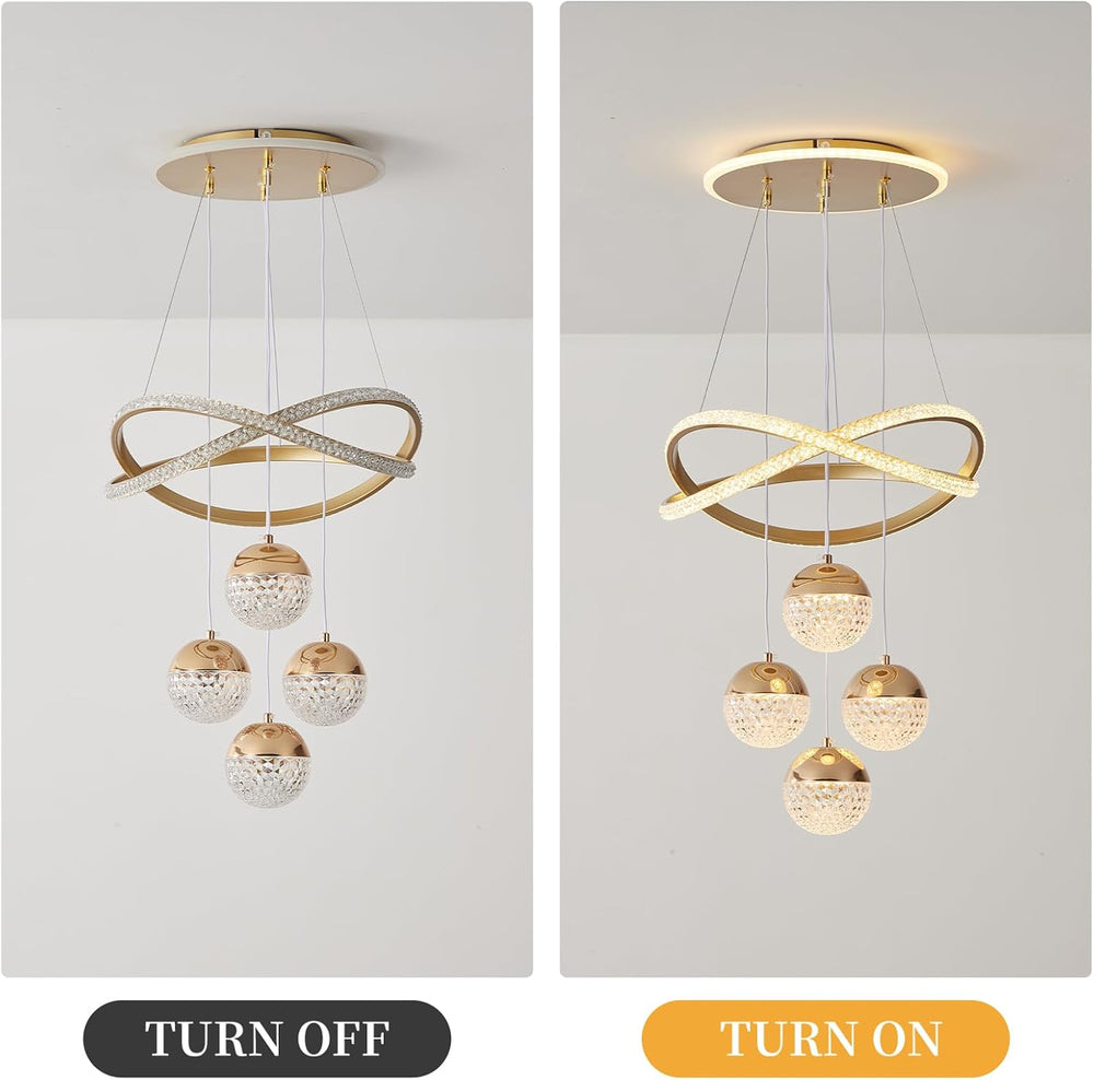 Gold LED Chandeliers, 3-Color Dimmable Pendant Light Dining Room Light Fixtur...