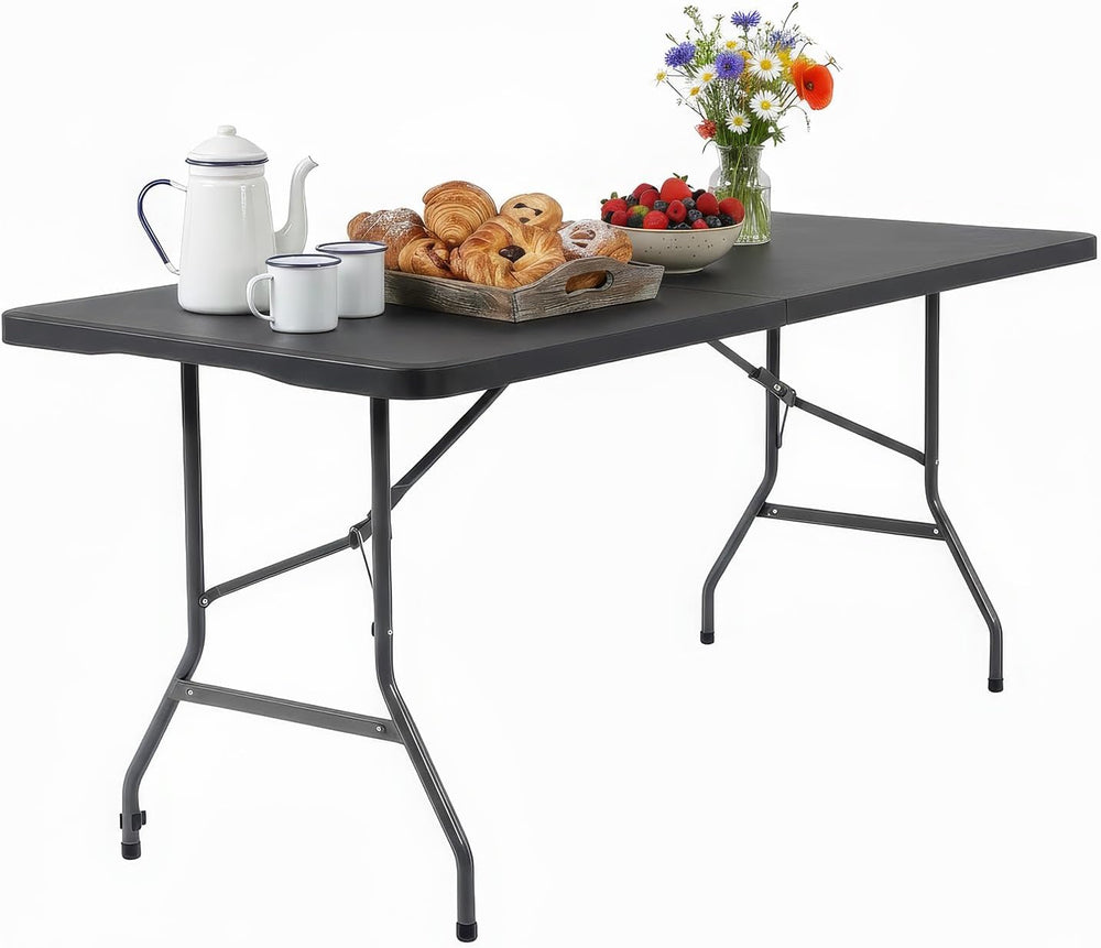 FDW | 6FT Folding Table | Black | Portable Plastic Table