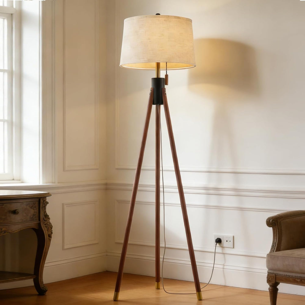 MOFFE Mid Century Tripod Floor Lamp with Pull Chain,Black & Gold Finish