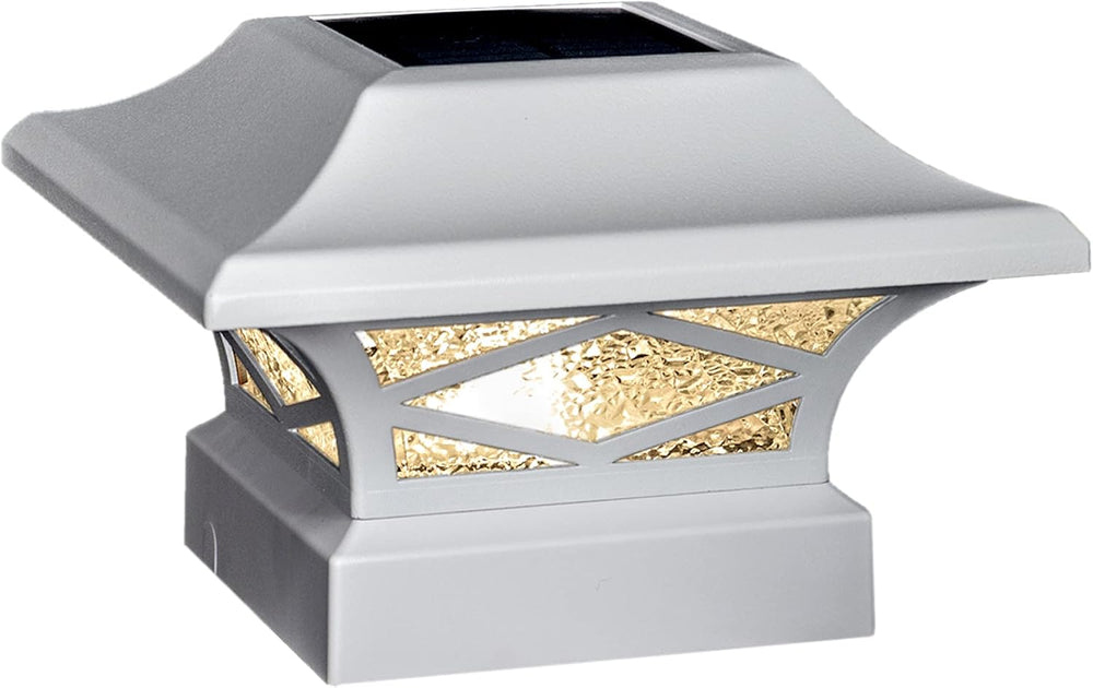 Classy Caps SLK807W - White, Kingsbridge Dual Lighted Solar Post Cap - Outdoo...