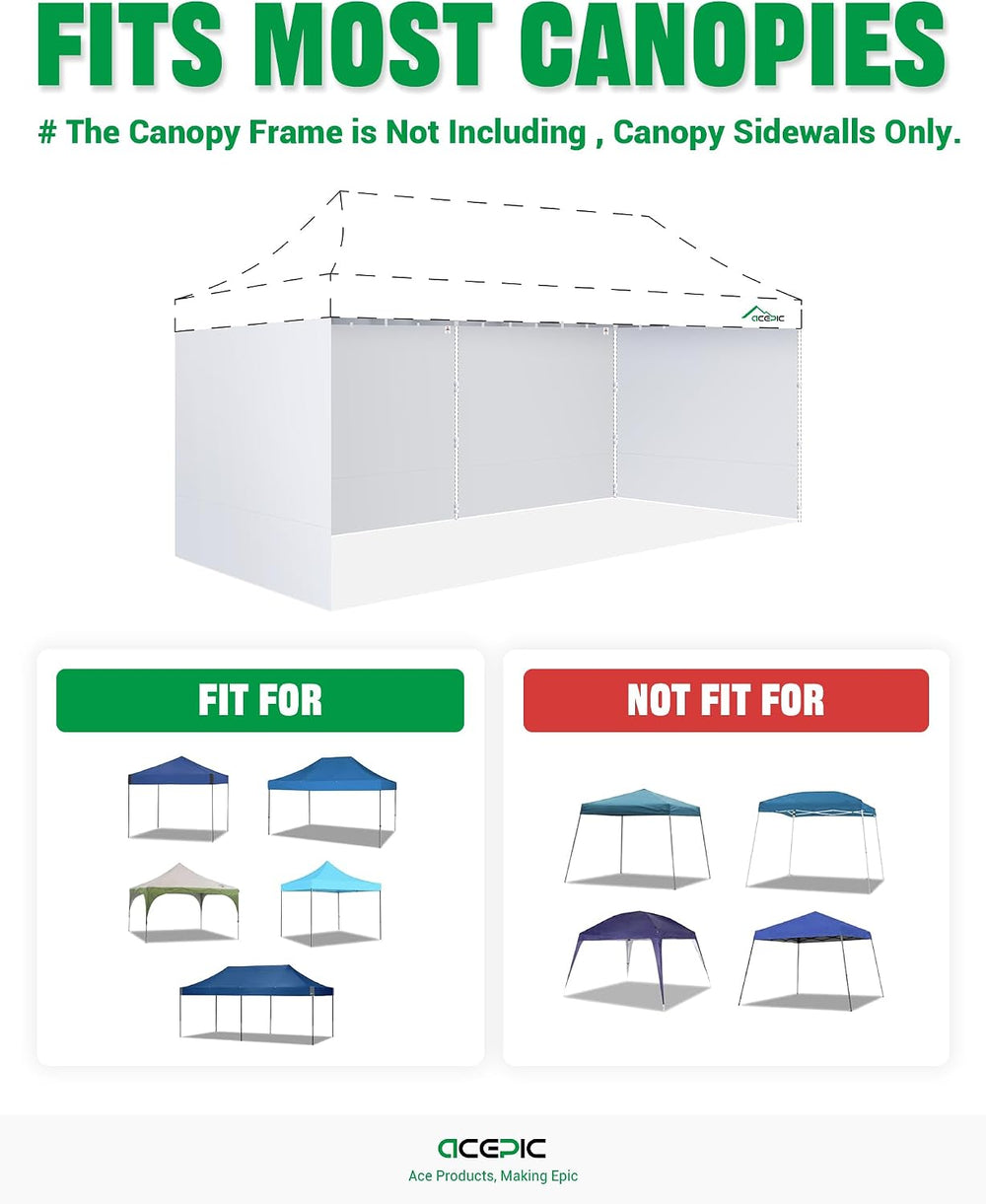 ACEPIC 10x20ft Canopy Sidewalls Only, White (4PCS, Frame Not Included)