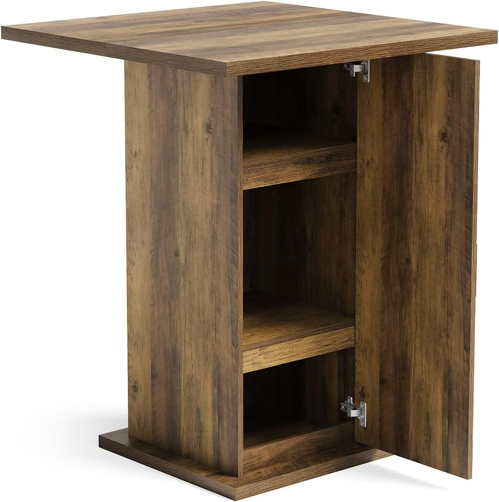 LITTLE TREE Bar Table with Storage Cabinet, 39.4" H Square High Top Pub ...