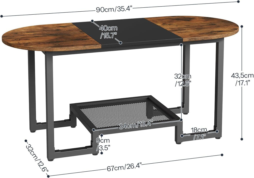 HOOBRO Coffee Table, Oval Small Coffee Table with 2-Tier Storage Shelf, Narro...