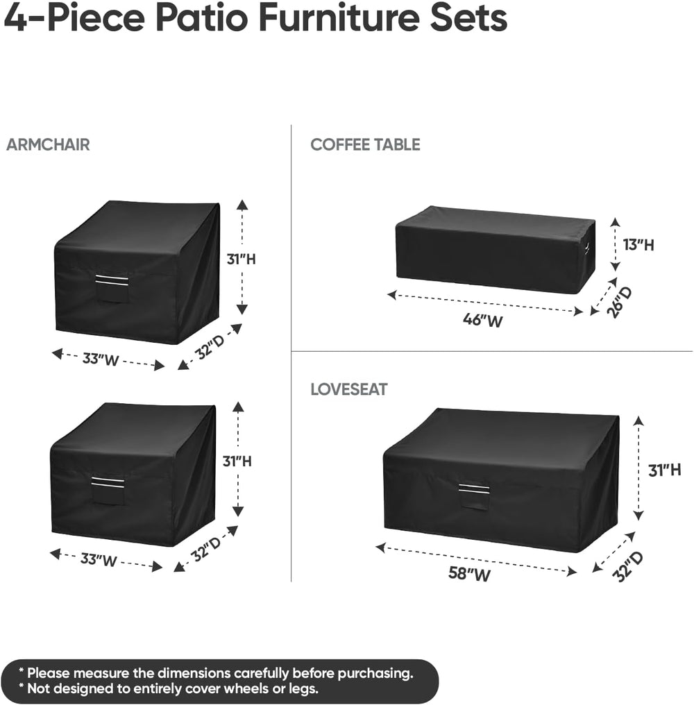 loriano Patio Furniture Covers, 4 Piece Outdoor Furniture Cover Waterproof, P...