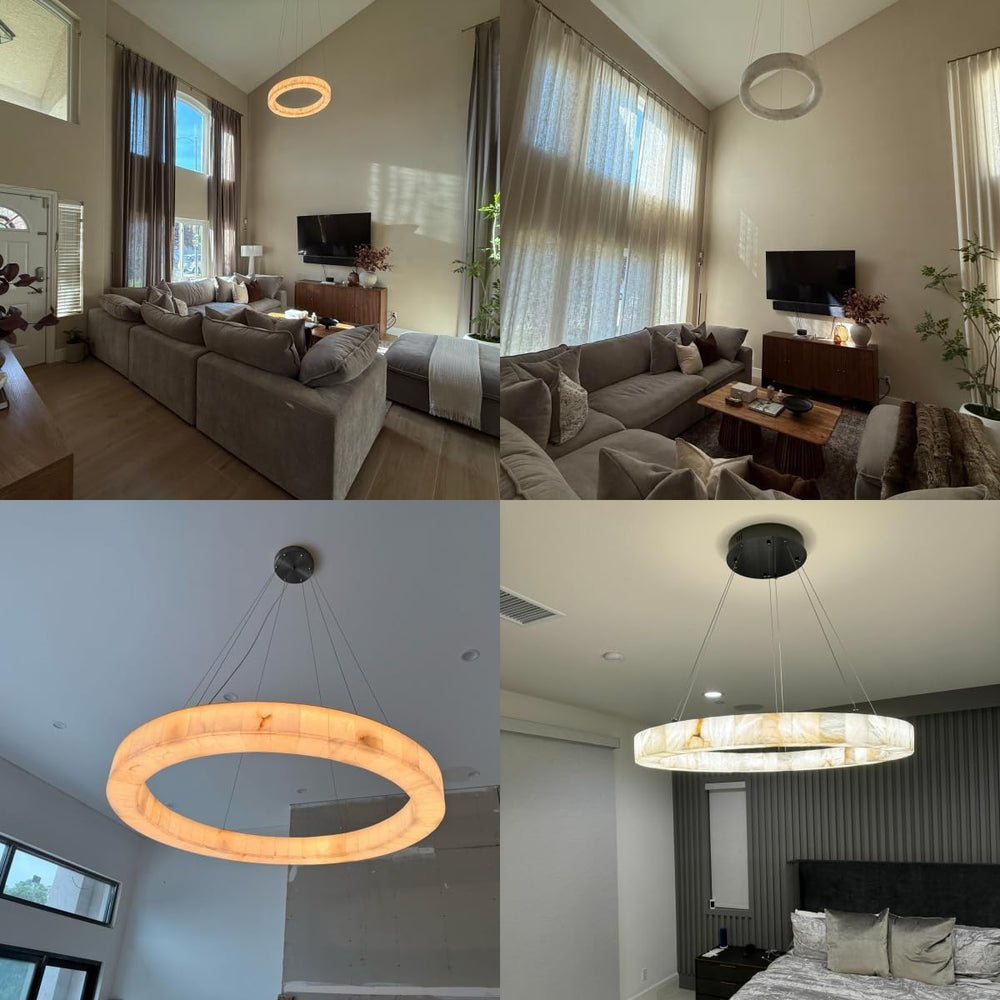 Alabaster Chandelier Spanish Natural Marble Round D30in Chandeliers, Modern L...