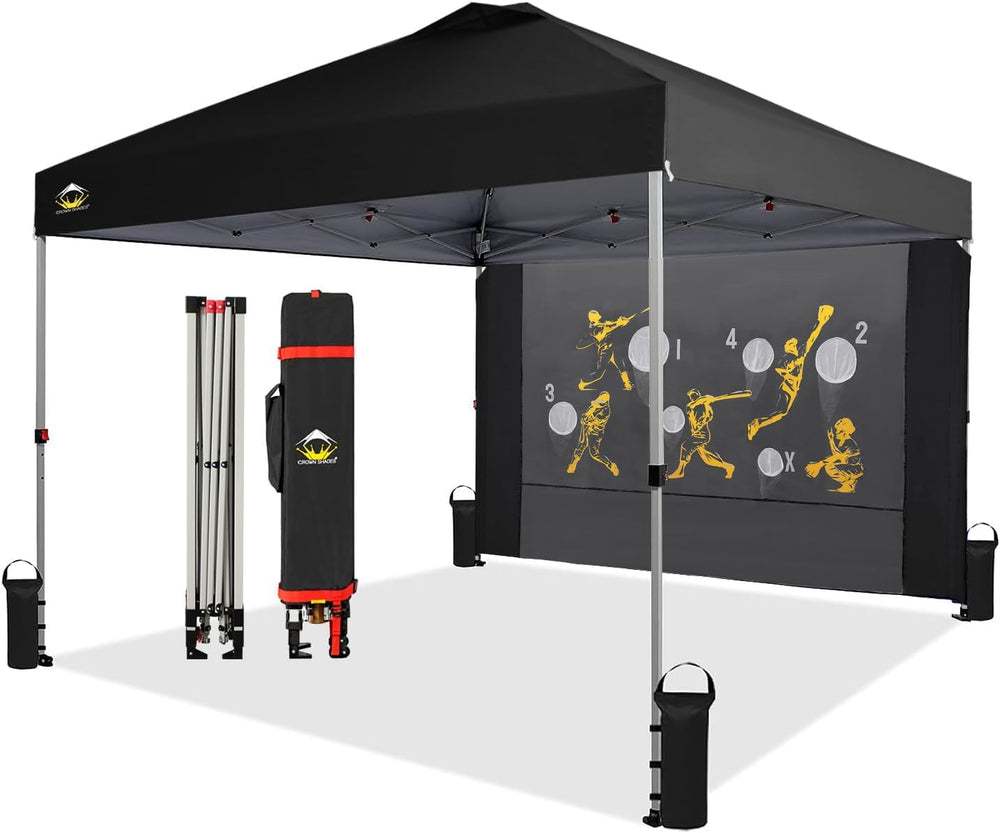 CROWN SHADES 10x10 Pop Up Canopy Tent with Game Netting - Beach Tent with One...