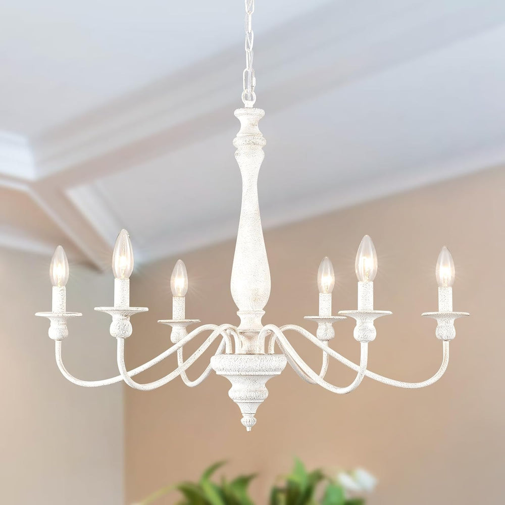 Farmhouse Chandeliers for Dining Room, 6-Light Distressed White French Countr...