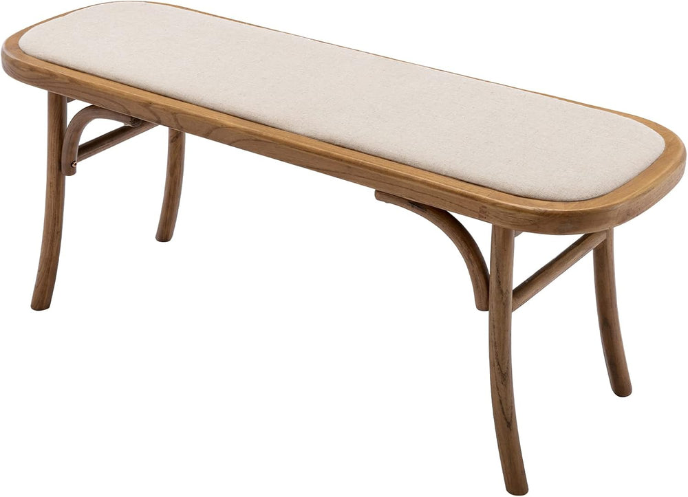 Kmax Upholstered Bench Fabric Entryway Bench Rustic Solid Wood 45 Inch for Li...