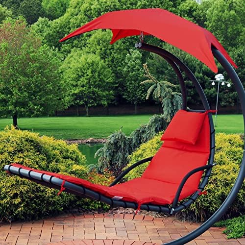 Sunnydaze Outdoor Hanging Lounge Chair Replacement Cushion and Floating Umbre...