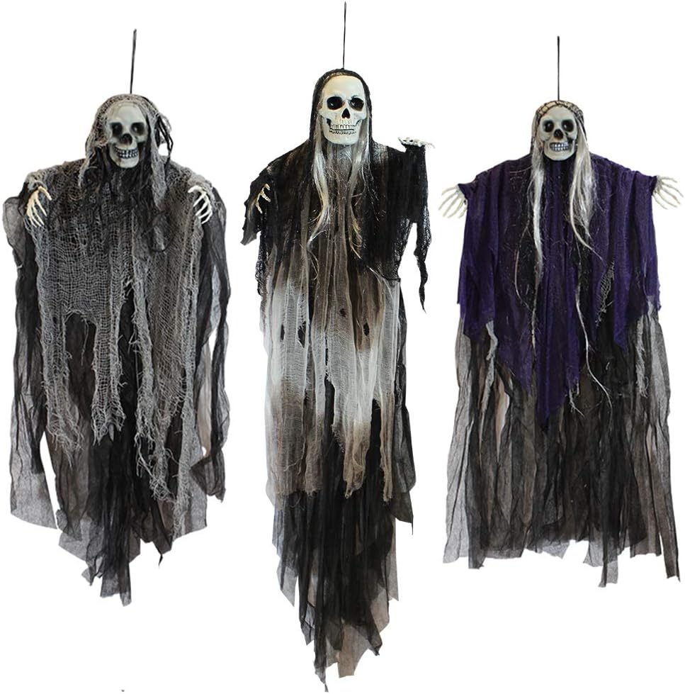 JOYIN 3 Pack Hanging Halloween Skeleton Ghosts Decorations, Grim Reapers for ...