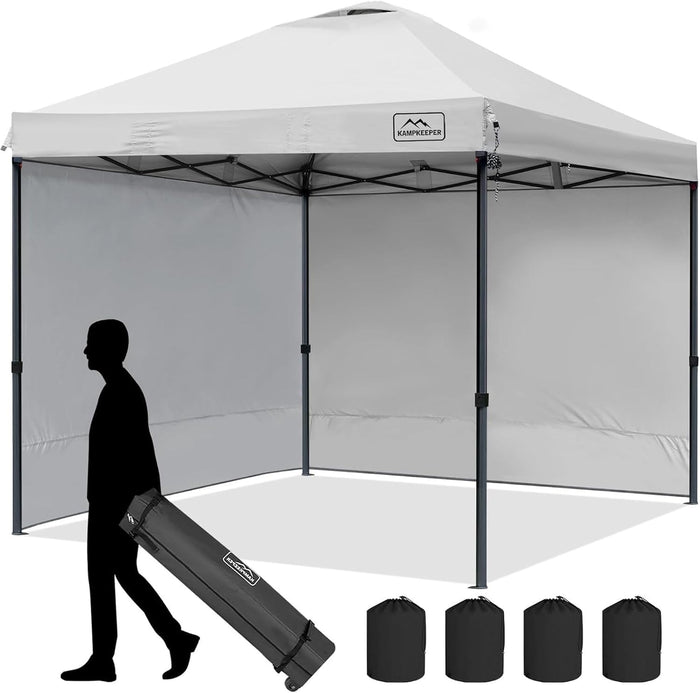KAMPKEEPER Outdoor Pop-Up Canopy Tent with 2 Sidewalls, White, 10 x 10 Ft