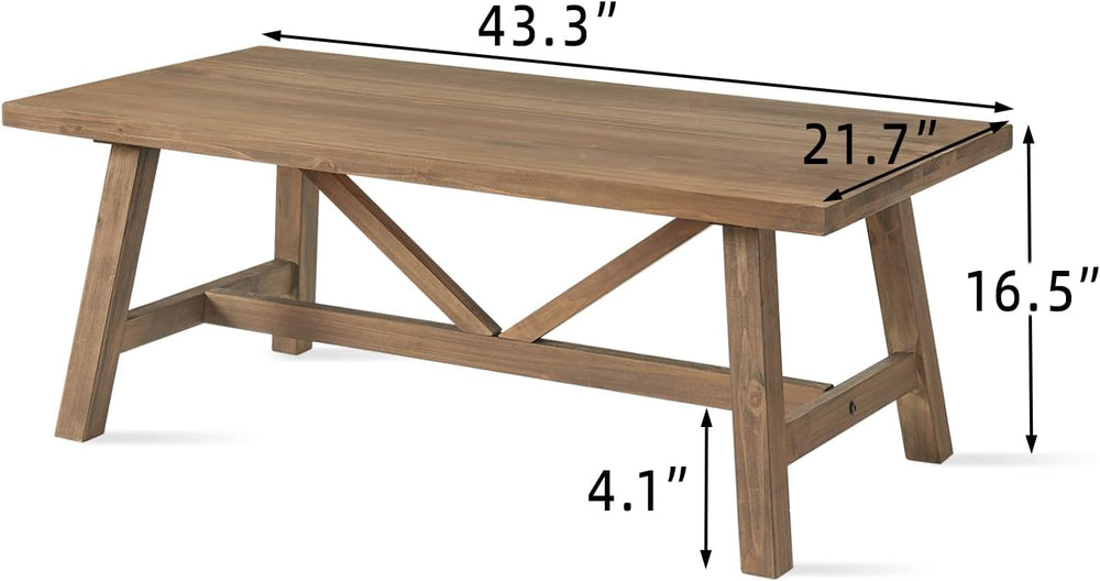 Wnutrees 43" Farmhouse Solid Wood Coffee Table, Rustic Rectangular, Natural