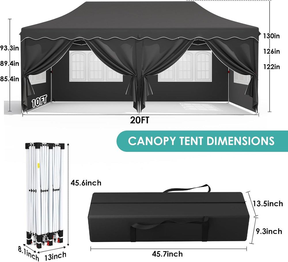 MAMIZO 10x20ft Pop up Canopy Tent w/6 Sidewalls, Canopy Tents for Parties