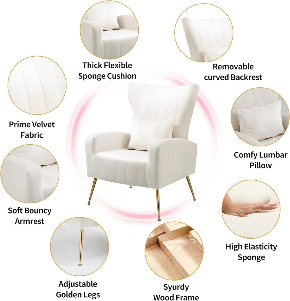 Velvet Accent Chair for Living Room Bedroom, Modern Arm Chair with Wingback &...